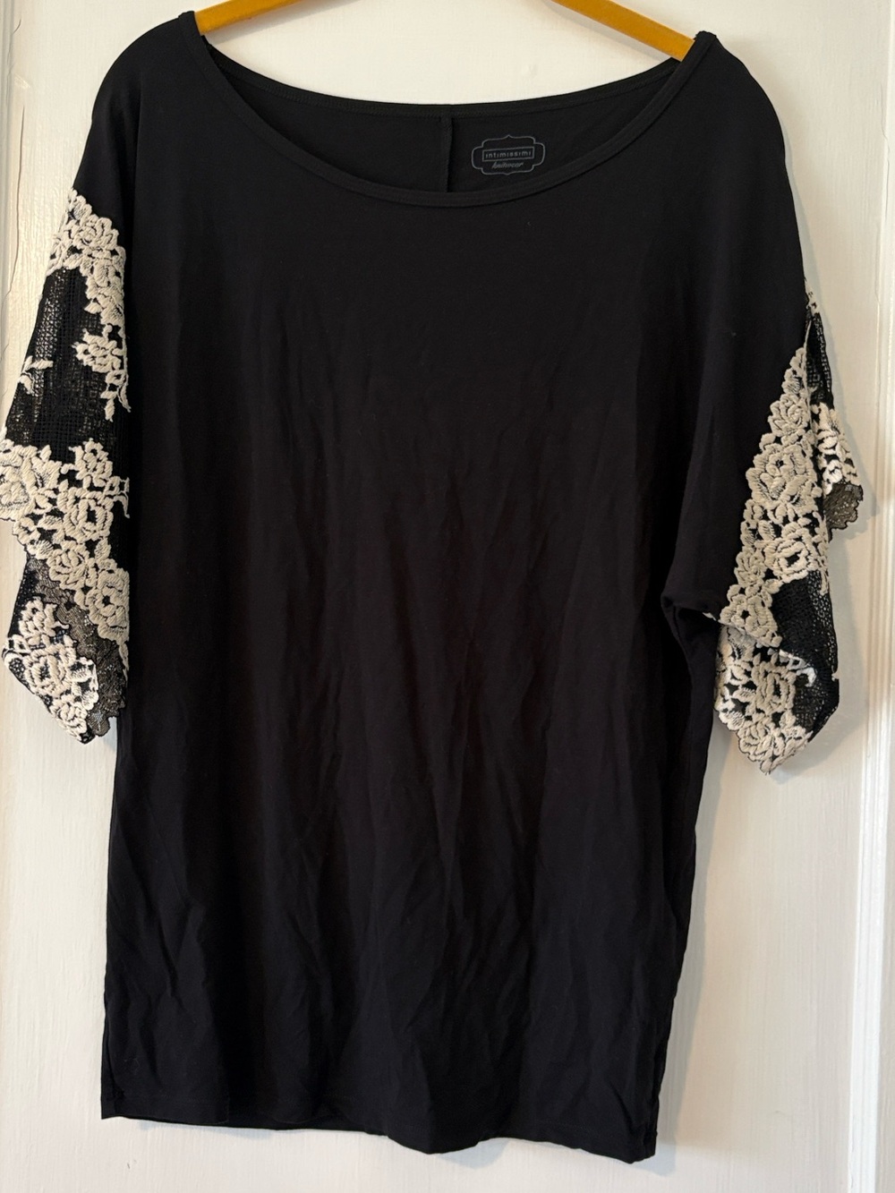 Black Women's Top with Cream Crochet Sleeves, Intimissjmi, S